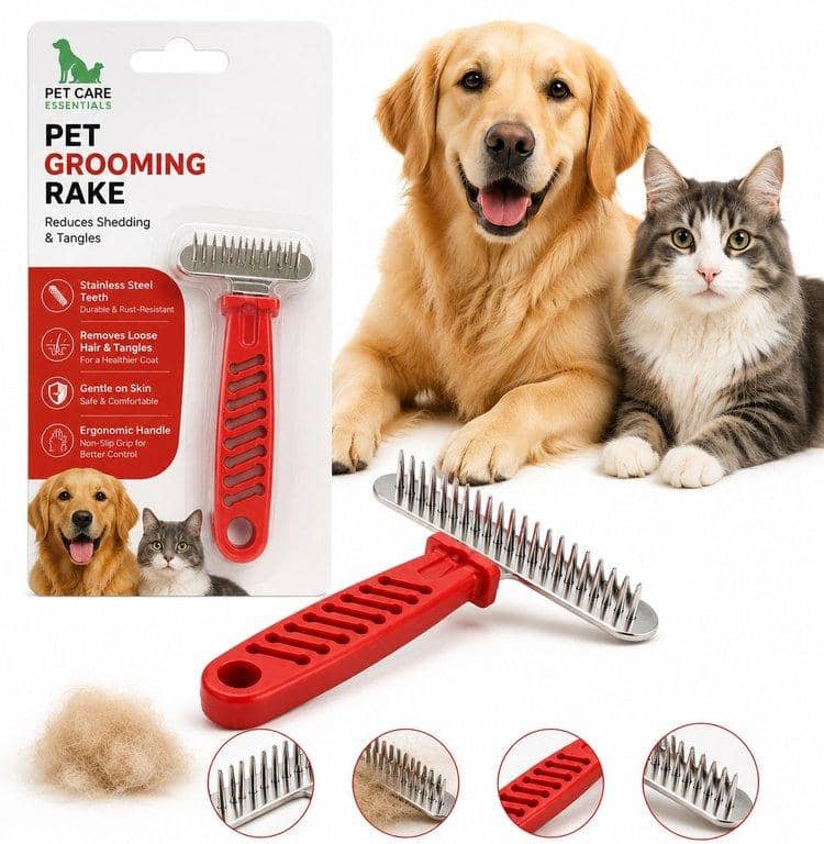 Red Handle Grooming Rake