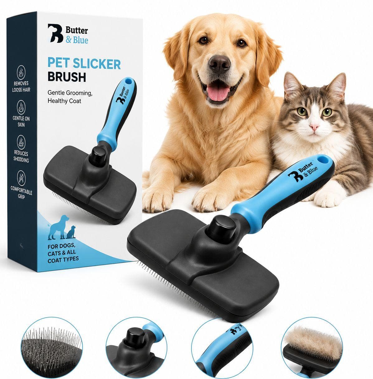 PET & TWO SELF CLEANING SLICKER BRUSH